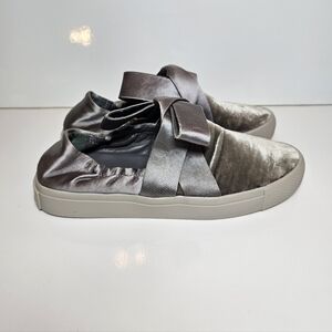Mercedes Castillo Jamilla Gray Velvet Satin Bow Slip-On Sneakers - Size 6